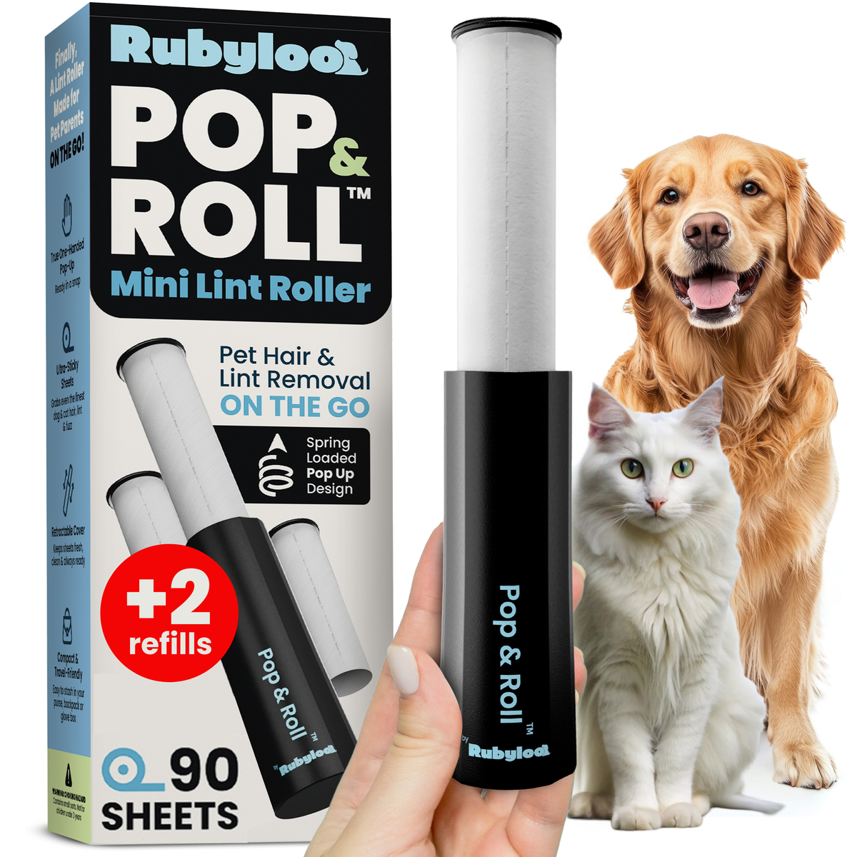 Rubyloo Retractable Mini Lint Roller & Refills
